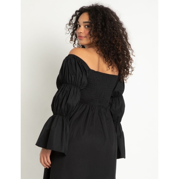 Eloquii Smock Top Off the Shoulder Dress Puff Sleeves Costume Peasant Plus 14 - Picture 4 of 13